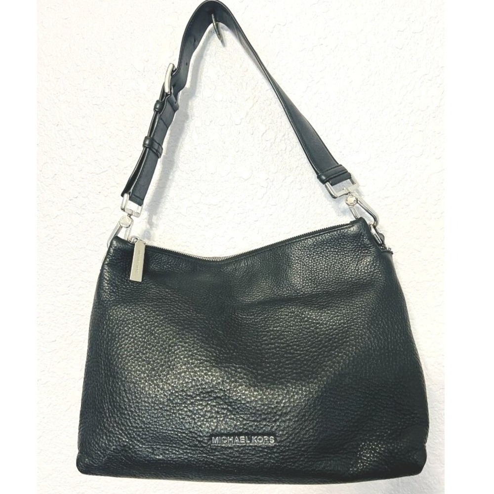 Michael Kors Leather Shoulder Bag Black Pebbled Dual Zip Snap 05/2015 READ